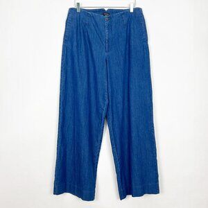 J. Peterman Wide Leg Denim Trouser Women's Size 12 Medium Wash High Waist Jeans